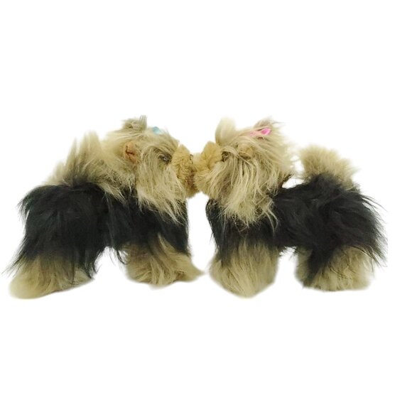 Unbranded Brown‎ and Tan Pair Of Fluffy Yorkie Plush Dogs With Bows in Fur - Picture 11 of 11